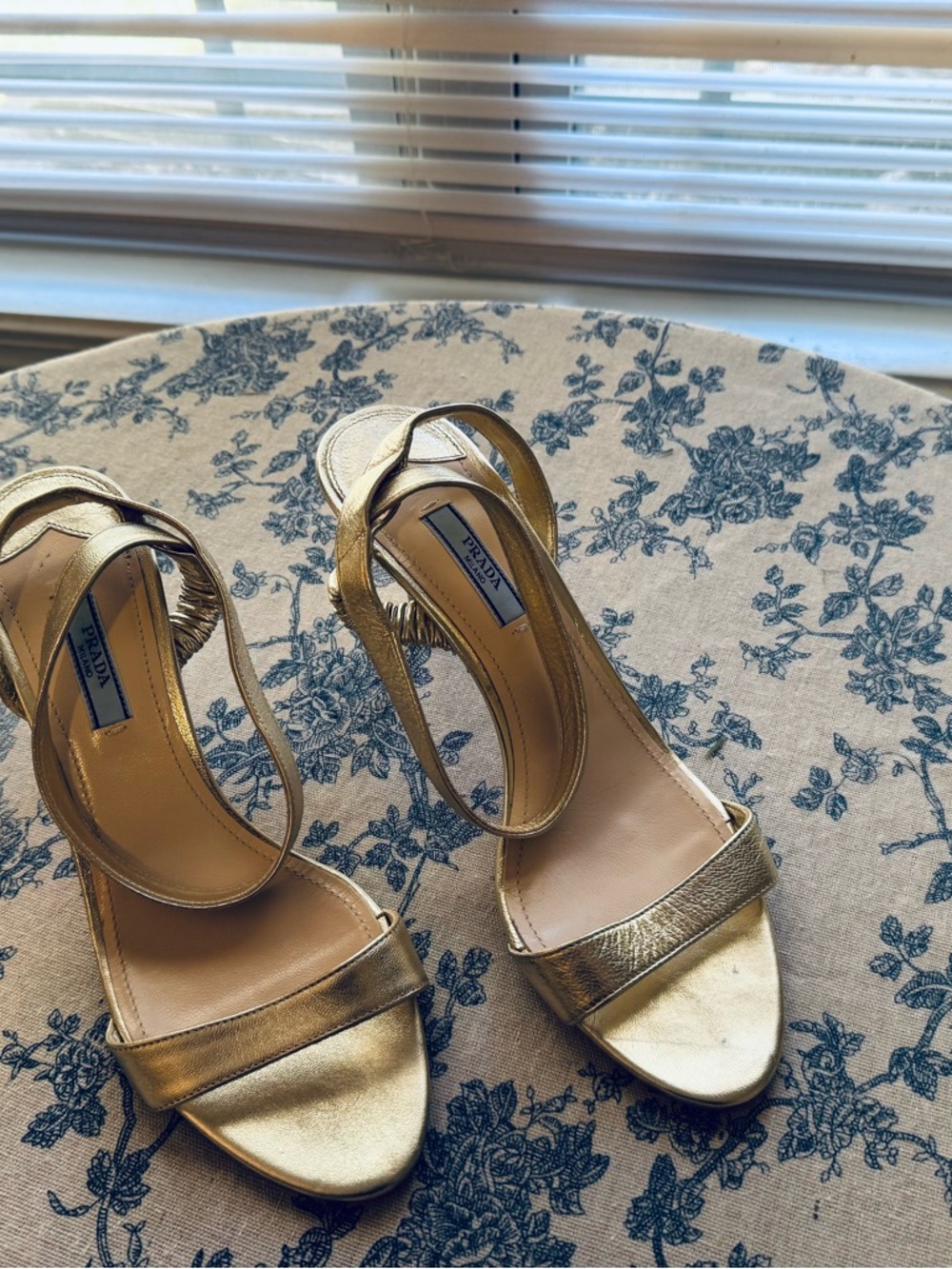 Prada Metallic Gold Leather Open-Toe Heels